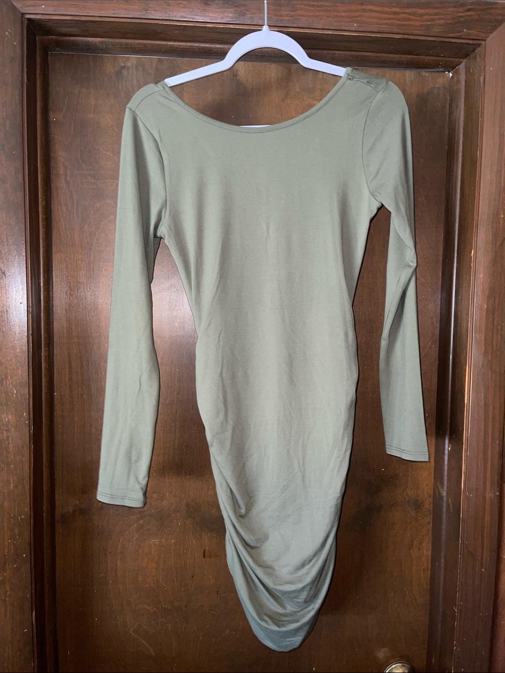 Heart Hips Long Sleeve Olive Green Ruched Bodycon Dress